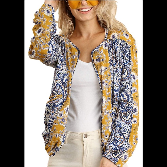 Umgee Floral Print Zipper Bomber Jacket - Picture 2 of 6